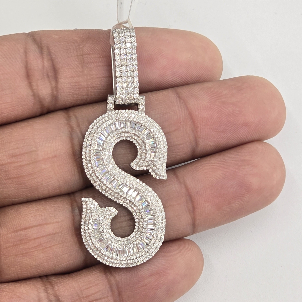 925 Sterling Silver Moissanite Diamond Letter S Pendant